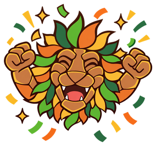 The Dutch-Smart mascot, a cheering lion